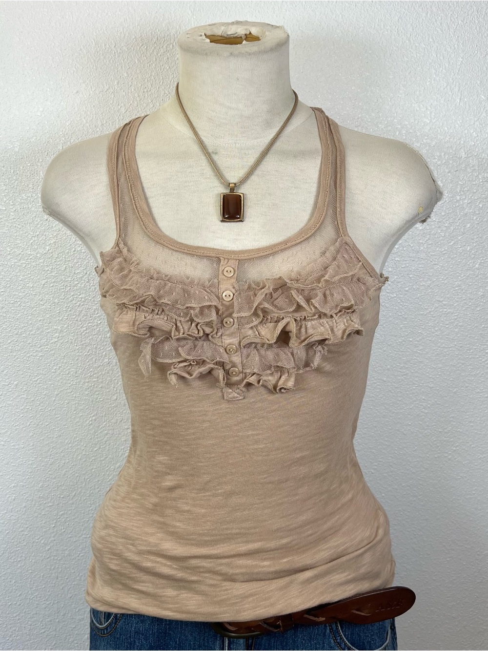 Women’s Cream Ruffle Henley Tank Top